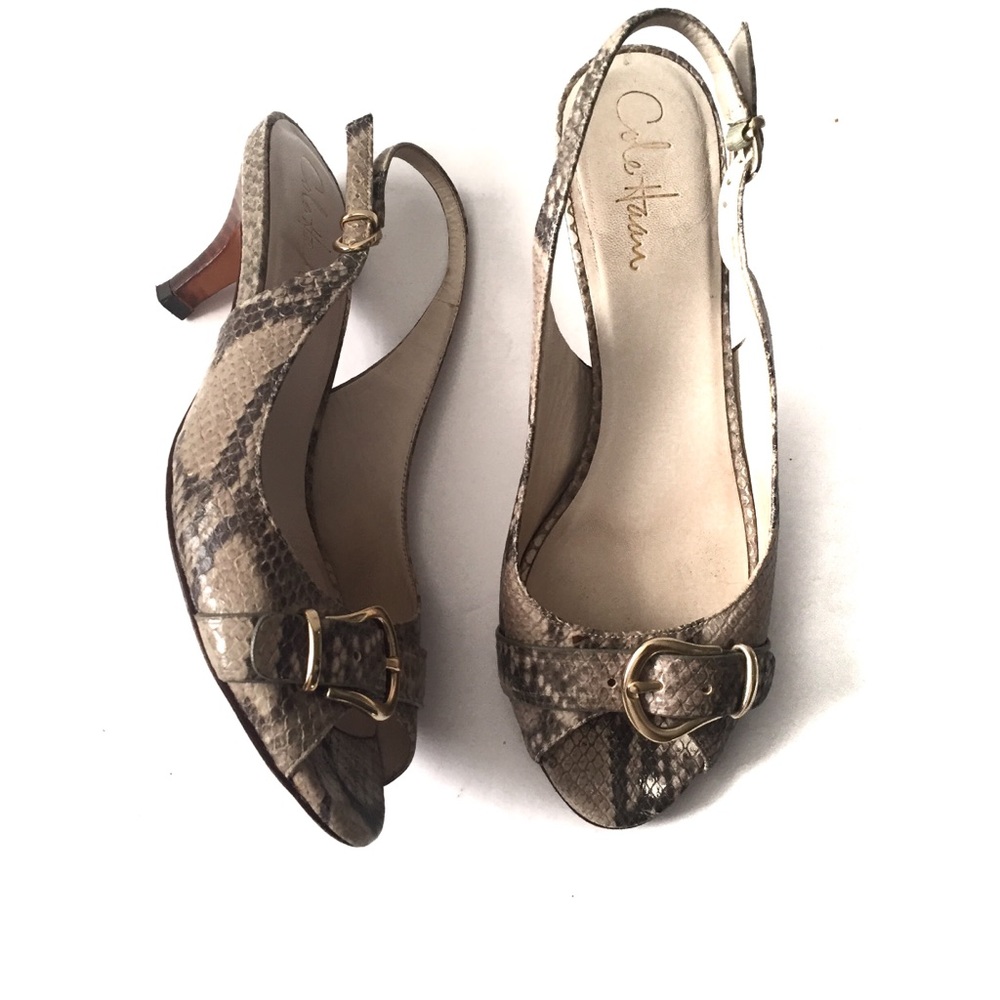 Cole Haan Snakeskin Print Leather Slingbac…